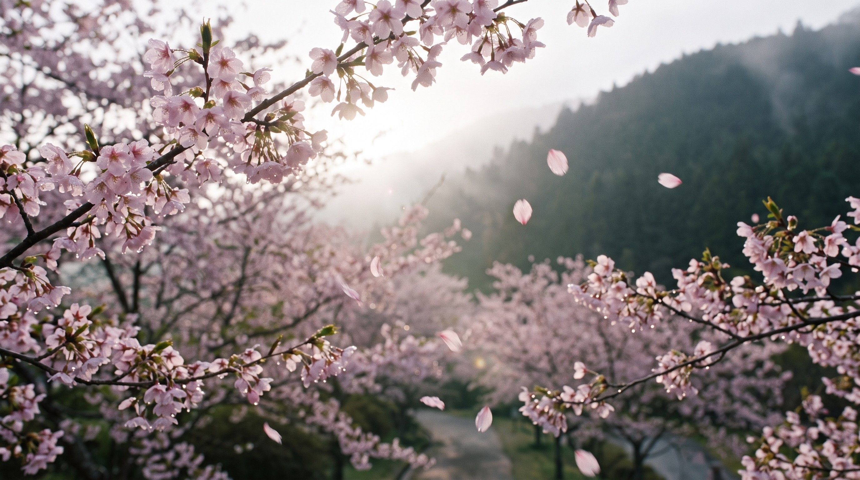 Cherry blossom canopy at dawn